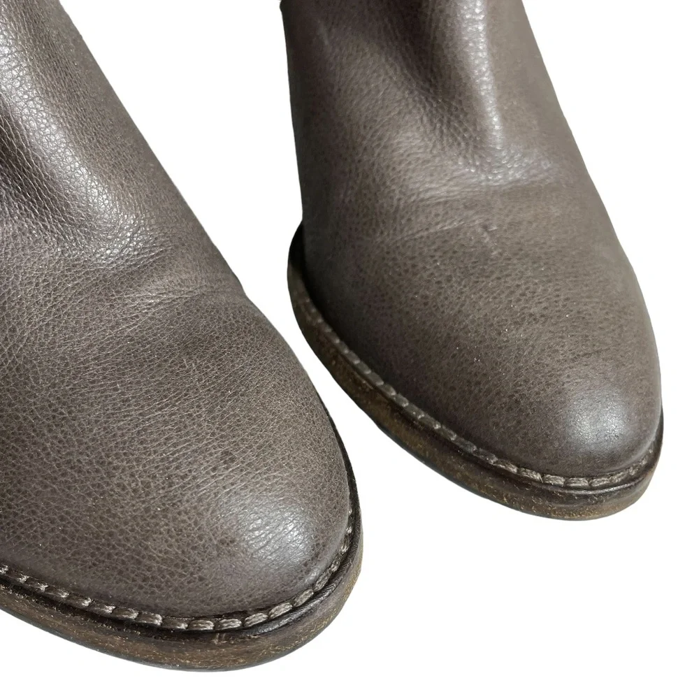 Aquatalia Leather Ankle Boots 5 Chelsea Booties Stacked Heel Brown Taupe